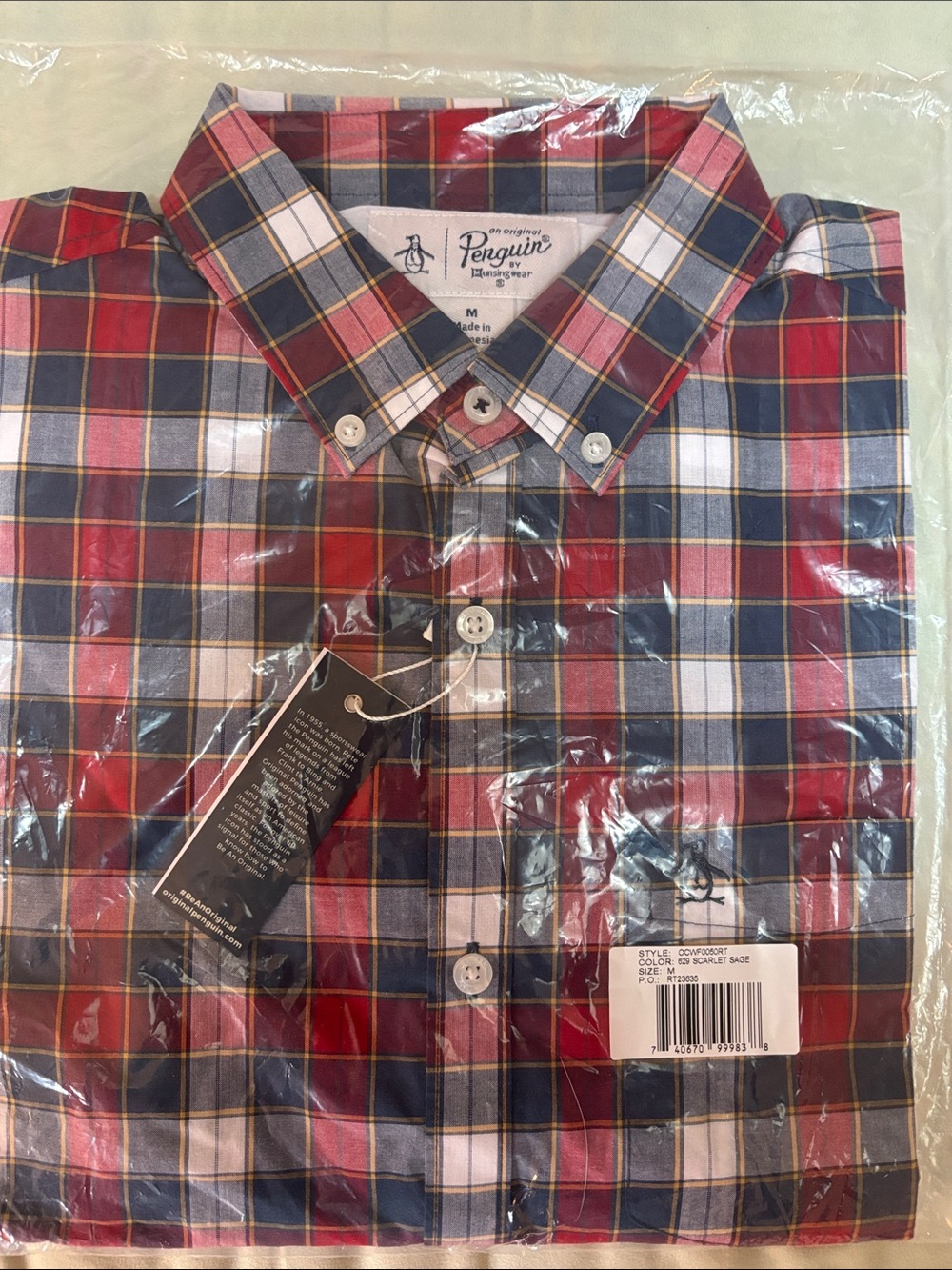 Penguin Men’s long sleeve shirt, M; NWT
